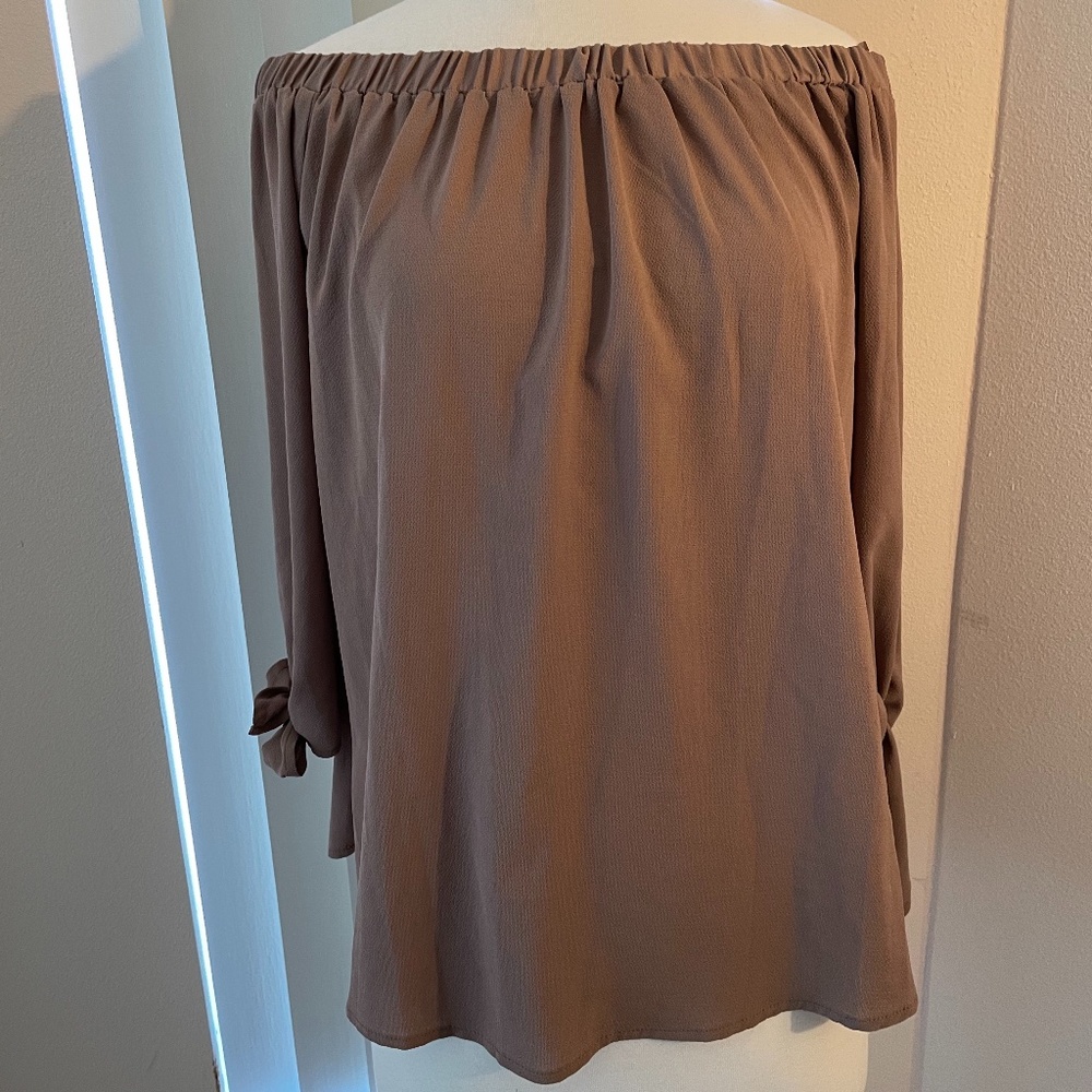 Taupe off the shoulder straight shirt/top size large